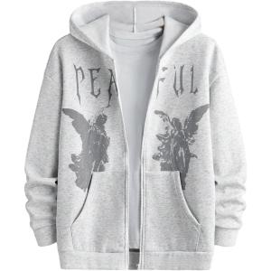 image:imageSOLY HUX Mens Graphic Zip Up Hoodies Streetwear Jacket Letter Print Long Sleeve Sweatshirt with PocketGrey Figure