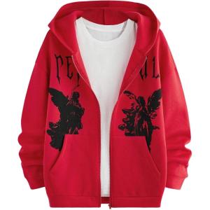 image:imageSOLY HUX Mens Graphic Zip Up Hoodies Streetwear Jacket Letter Print Long Sleeve Sweatshirt with PocketRed Figure