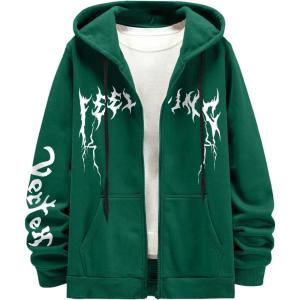 image:imageSOLY HUX Mens Graphic Zip Up Hoodies Sweatshirt Drawstring Long Sleeve Casual Streetwear JacketDark Green Graphic