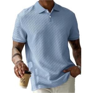 image:imageSOLY HUX Mens Knit Golf Shirts Summer Short Sleeve Textured Classic Pullover Business TShirts TopsPlain Blue
