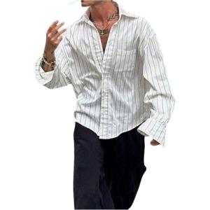 image:imageSOLY HUX Mens Long Sleeve Striped Shirt Button Down Collared Business Casual Tops Fall ShirtsBlack and White