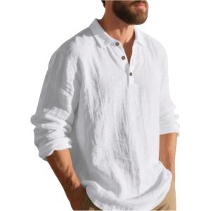 image:imageSOLY HUX Mens Long Sleeve TShirts Collared Button Up Henley Shirt Casual Beach TopsPure White