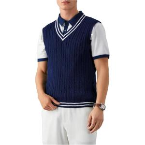 image:imageSOLY HUX Mens Striped Cable Knit Sweater Vest V Neck Sleeveless Casual School Sweater TopsDark Blue Striped