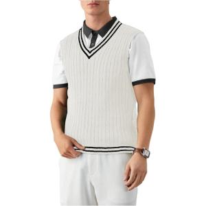 image:imageSOLY HUX Mens Striped Cable Knit Sweater Vest V Neck Sleeveless Casual School Sweater TopsWhite Striped