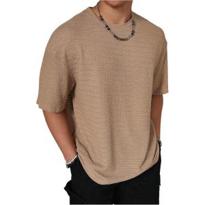 image:imageSOLY HUX Mens Summer Crew Neck Short Sleeve T Shirts Casual Drop Shoulder Basic Tees StreetwearPlain Brown