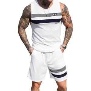 image:imageSOLY HUX Mens Summer Short Sets Sleeveless Tank Top Elastic Shorts 2 Piece Outfits TracksuitWhite Striped