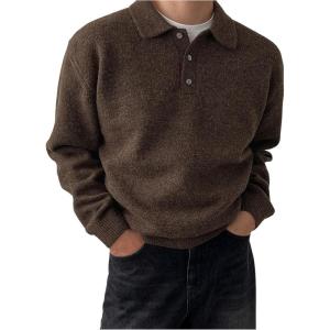 image:imageSOLY HUX Mens Sweaters Long Sleeve Collared Neck Knit Pullover Tops Work Shirts Fall ClothesCoffee Brown