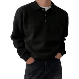 image:imageSOLY HUX Mens Sweaters Long Sleeve Collared Neck Knit Pullover Tops Work Shirts Fall ClothesPure Black