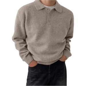 image:imageSOLY HUX Mens Sweaters Long Sleeve Collared Neck Knit Pullover Tops Work Shirts Fall ClothesPure Khaki