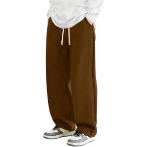 image:imageSOLY HUX Mens Wide Leg Baggy Sweatpants Drawstring Elastic Waist Athletic Trousers with Pockets StreetwearPure Coffee Brown