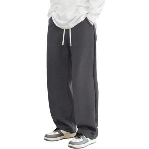 image:imageSOLY HUX Mens Wide Leg Baggy Sweatpants Drawstring Elastic Waist Athletic Trousers with Pockets StreetwearPure Dark Grey