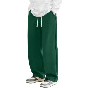 image:imageSOLY HUX Mens Wide Leg Baggy Sweatpants Drawstring Elastic Waist Athletic Trousers with Pockets StreetwearPure Green