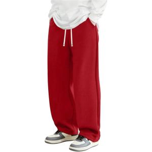 image:imageSOLY HUX Mens Wide Leg Baggy Sweatpants Drawstring Elastic Waist Athletic Trousers with Pockets StreetwearPure Red