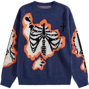 image:imageSOLY HUX Mens Y2K Skeleton Sweater Goth Grunge Skull Long Sleeve Pullover Jumper Graphic Alternative SweatersBlue Graphic