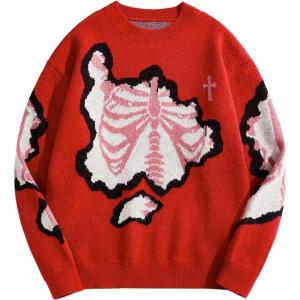 image:imageSOLY HUX Mens Y2K Skeleton Sweater Goth Grunge Skull Long Sleeve Pullover Jumper Graphic Alternative SweatersRed Graphic Print