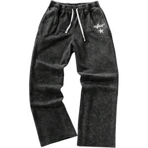 image:imageSOLY HUX Mens Y2k Baggy Sweatpants Straight Leg Drawstring Elastic Waist Hip Hop Casual Pants StreetwearBlack Star