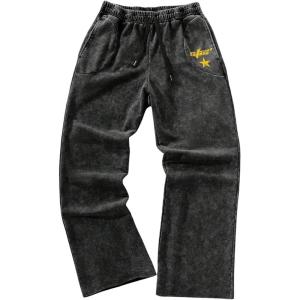 image:imageSOLY HUX Mens Y2k Baggy Sweatpants Straight Leg Drawstring Elastic Waist Hip Hop Casual Pants StreetwearBlack Yellow Star