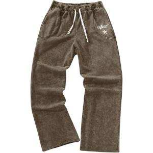 image:imageSOLY HUX Mens Y2k Baggy Sweatpants Straight Leg Drawstring Elastic Waist Hip Hop Casual Pants StreetwearBrown Star