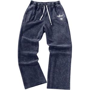 image:imageSOLY HUX Mens Y2k Baggy Sweatpants Straight Leg Drawstring Elastic Waist Hip Hop Casual Pants StreetwearDark Blue