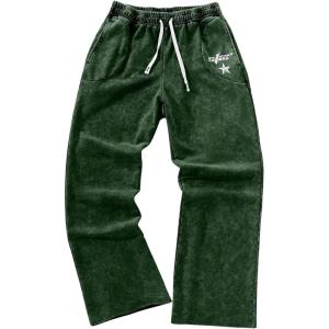 image:imageSOLY HUX Mens Y2k Baggy Sweatpants Straight Leg Drawstring Elastic Waist Hip Hop Casual Pants StreetwearDark Green