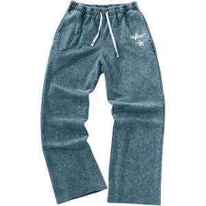 image:imageSOLY HUX Mens Y2k Baggy Sweatpants Straight Leg Drawstring Elastic Waist Hip Hop Casual Pants StreetwearDusty Blue
