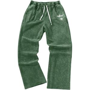 image:imageSOLY HUX Mens Y2k Baggy Sweatpants Straight Leg Drawstring Elastic Waist Hip Hop Casual Pants StreetwearGreen Star