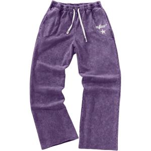 image:imageSOLY HUX Mens Y2k Baggy Sweatpants Straight Leg Drawstring Elastic Waist Hip Hop Casual Pants StreetwearPurple Star