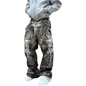image:imageSOLY HUX Mens Y2k Camo Sweatpants Drawstring Elastic Waist Baggy Wide Leg Loose Pants Casual StreetwearArmy Green Camo
