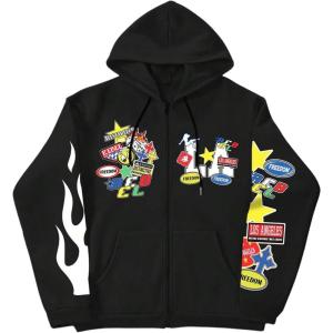 image:imageSOLY HUX Mens Y2k Graphic Zip Up Hoodies Drawstring Long Sleeve Casual Sweatshirt Jacket with PocketsBlack Letter Graphic