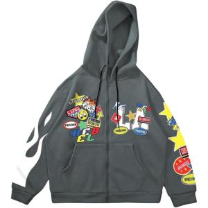 image:imageSOLY HUX Mens Y2k Graphic Zip Up Hoodies Drawstring Long Sleeve Casual Sweatshirt Jacket with PocketsDark Grey Letter