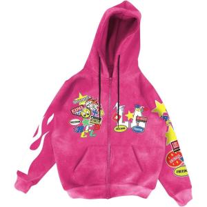 image:imageSOLY HUX Mens Y2k Graphic Zip Up Hoodies Drawstring Long Sleeve Casual Sweatshirt Jacket with PocketsPink Letter