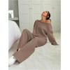 image:imageSOLY HUX Womens 2 Piece Outfits Fall Sweatsuits Off The Shoulder Crop Top Wide Leg Sweatpants Casual Matching Lounge SetsCoffee Brown