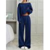 image:imageSOLY HUX Womens 2 Piece Outfits Fall Sweatsuits Off The Shoulder Crop Top Wide Leg Sweatpants Casual Matching Lounge SetsDark Blue