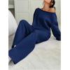 image:imageSOLY HUX Womens 2 Piece Outfits Fall Sweatsuits Off The Shoulder Crop Top Wide Leg Sweatpants Casual Matching Lounge SetsDark Blue