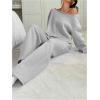 image:imageSOLY HUX Womens 2 Piece Outfits Fall Sweatsuits Off The Shoulder Crop Top Wide Leg Sweatpants Casual Matching Lounge SetsLight Grey