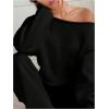 image:imageSOLY HUX Womens 2 Piece Outfits Fall Sweatsuits Off The Shoulder Crop Top Wide Leg Sweatpants Casual Matching Lounge SetsPlain Black