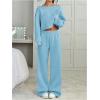 image:imageSOLY HUX Womens 2 Piece Outfits Fall Sweatsuits Off The Shoulder Crop Top Wide Leg Sweatpants Casual Matching Lounge SetsPlain Blue