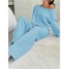 image:imageSOLY HUX Womens 2 Piece Outfits Fall Sweatsuits Off The Shoulder Crop Top Wide Leg Sweatpants Casual Matching Lounge SetsPlain Blue