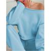 image:imageSOLY HUX Womens 2 Piece Outfits Fall Sweatsuits Off The Shoulder Crop Top Wide Leg Sweatpants Casual Matching Lounge SetsPlain Blue