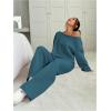 image:imageSOLY HUX Womens 2 Piece Outfits Fall Sweatsuits Off The Shoulder Crop Top Wide Leg Sweatpants Casual Matching Lounge SetsPlain Green