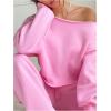 image:imageSOLY HUX Womens 2 Piece Outfits Fall Sweatsuits Off The Shoulder Crop Top Wide Leg Sweatpants Casual Matching Lounge SetsPlain Pink