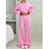 image:imageSOLY HUX Womens 2 Piece Outfits Fall Sweatsuits Off The Shoulder Crop Top Wide Leg Sweatpants Casual Matching Lounge SetsPlain Pink
