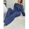 image:imageSOLY HUX Womens 2 Piece Outfits Fall Sweatsuits Off The Shoulder Crop Top Wide Leg Sweatpants Casual Matching Lounge SetsPure Blue