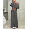 image:imageSOLY HUX Womens 2 Piece Outfits Fall Sweatsuits Off The Shoulder Crop Top Wide Leg Sweatpants Casual Matching Lounge SetsPure Grey