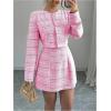 image:imageSOLY HUX Womens 2 Piece Outfits Plaid Long Sleeve Button Down Cropped Jacket and Sleeveless Mini Dress SetsHotpink Plaid