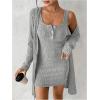 image:imageSOLY HUX Womens 2 Piece Sweater Dress Set Knit Long Sleeve Open Front Cardigan and Bodycon Mini Dress Fall OutfitPlain Grey