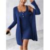 image:imageSOLY HUX Womens 2 Piece Sweater Dress Set Knit Long Sleeve Open Front Cardigan and Bodycon Mini Dress Fall OutfitPure Dark Blue