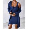 image:imageSOLY HUX Womens 2 Piece Sweater Dress Set Knit Long Sleeve Open Front Cardigan and Bodycon Mini Dress Fall OutfitPure Dark Blue