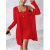 image:imageSOLY HUX Womens 2 Piece Sweater Dress Set Knit Long Sleeve Open Front Cardigan and Bodycon Mini Dress Fall OutfitPure Red