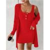 image:imageSOLY HUX Womens 2 Piece Sweater Dress Set Knit Long Sleeve Open Front Cardigan and Bodycon Mini Dress Fall OutfitPure Red